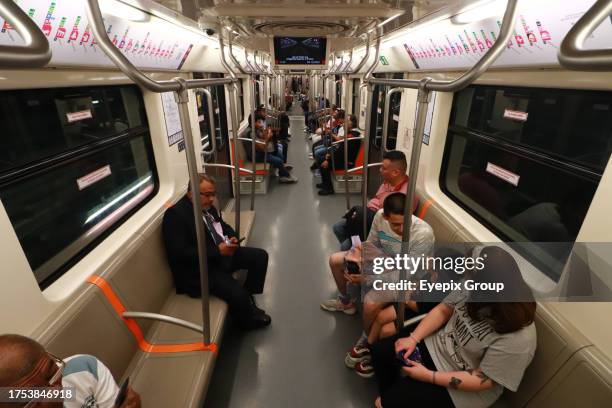 October 29, 2023 in Mexico City, Mexico: Passengers travel in the subway during the reopening of Metro Line 1 to the public after the Pantitlán -...