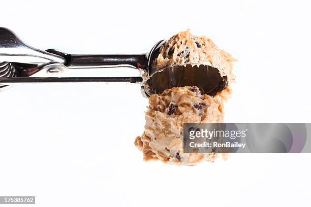 scooping cookie dough - chocolate chip cookie on white stock pictures, royalty-free photos & images