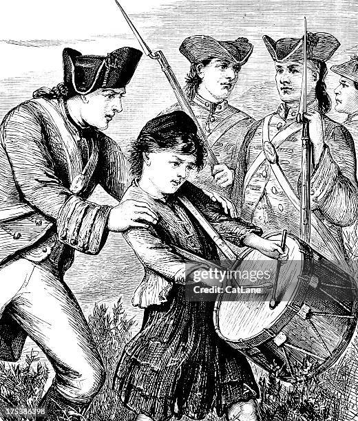 boy with drum and drummers - victorian illustration - playing drums stock illustrations