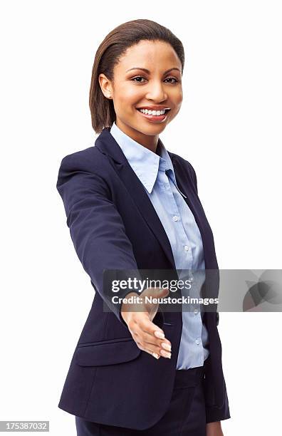 businesswoman offering a handshake - isolated - african american businesswoman isolated stockfoto's en -beelden