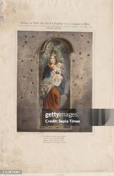 Illustration of the Mother of Jesus above the main gate of the k.k. Zeughaus in Vienna, .' , Vinzenz Katzler , lithographer, K. Horegschy ,...