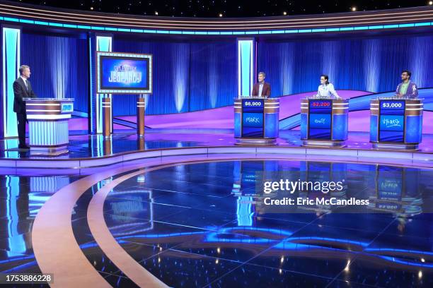 Quarterfinal: Mark Duplass, Emily Hampshire and Utkarsh Ambudkar" - On the season premiere of "Celebrity Jeopardy!," stars Mark Duplass , Emily...