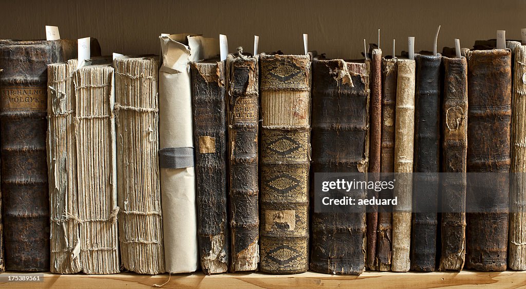 Antique books in a library