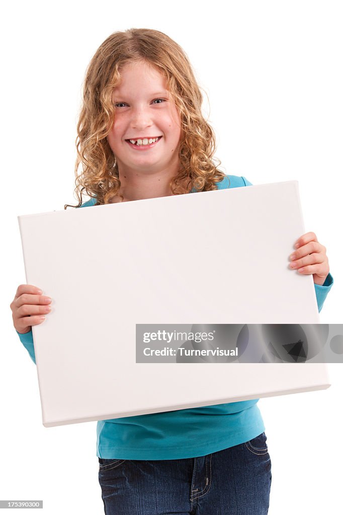 Young Girl Holding Blank Canvas