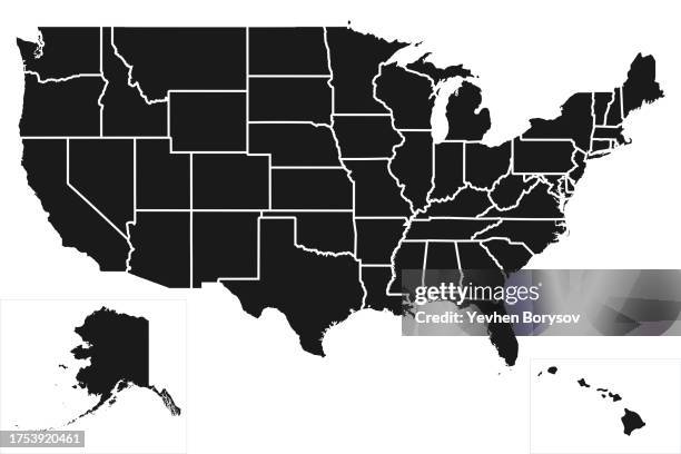 usa political map with states and cities - verenigde-staten stockfoto's en -beelden