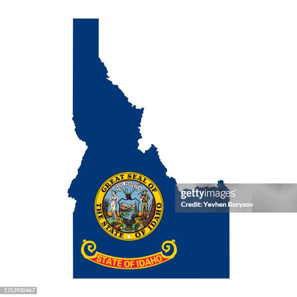 idaho state map with flag and borders - id card stockfoto's en -beelden