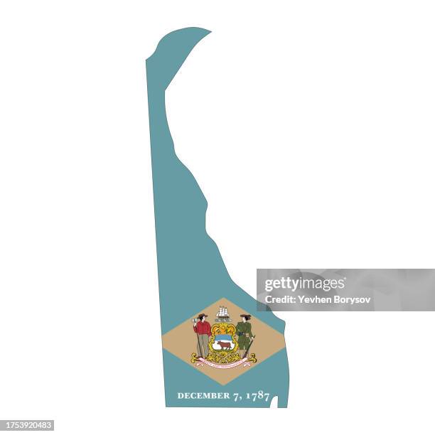 delaware state map with flag and borders - list of counties in delaware stock pictures, royalty-free photos & images