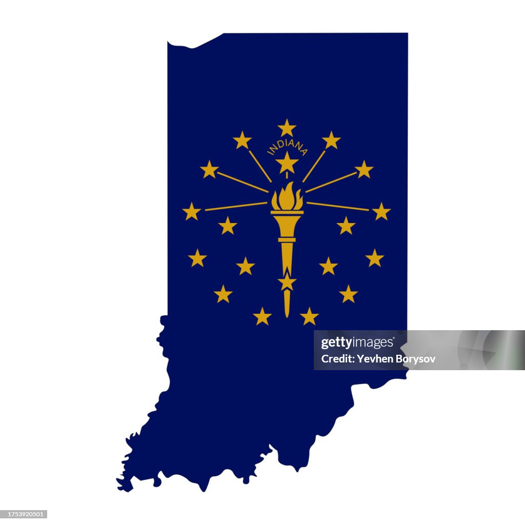 Indiana state map with flag and borders