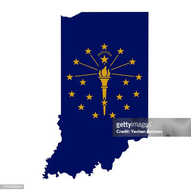 indiana state map with flag and borders - indiana flag stock pictures, royalty-free photos & images