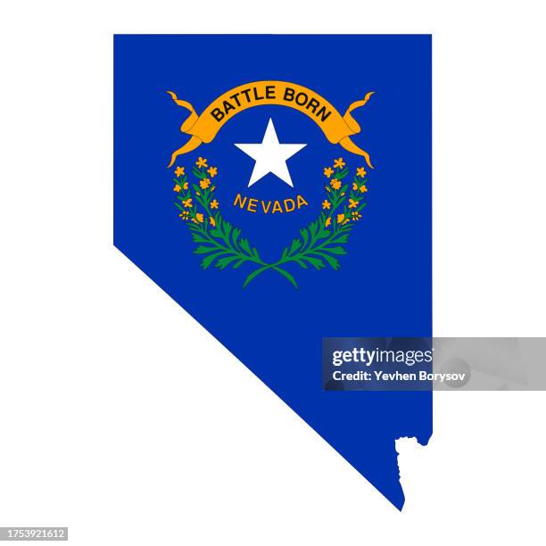 nevada state map with flag and borders - nevada imagens e fotografias de stock