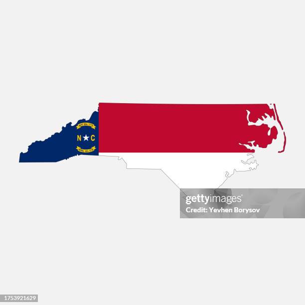 north carolina state map with flag and borders - north carolina v north carolina state stock pictures, royalty-free photos & images