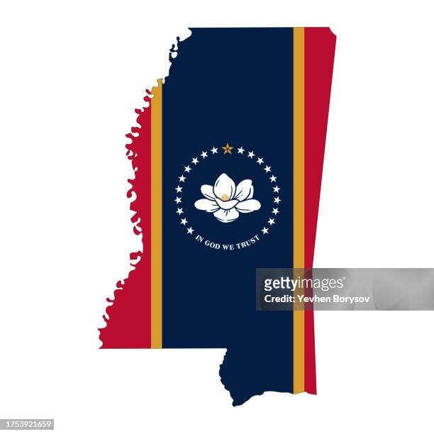 mississippi state map with flag and borders - mississippi v mississippi state stock pictures, royalty-free photos & images