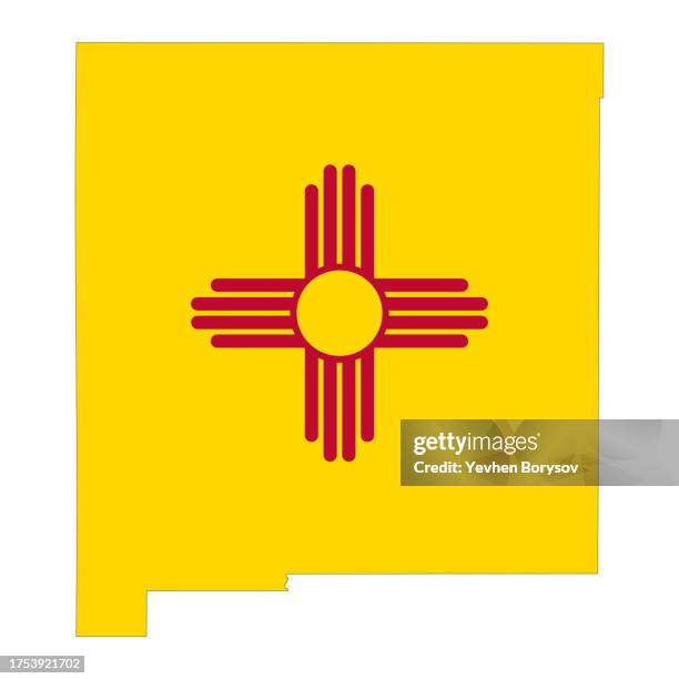 new mexico state map with flag and borders - mexico-map-with-states-and-cities stock pictures, royalty-free photos & images