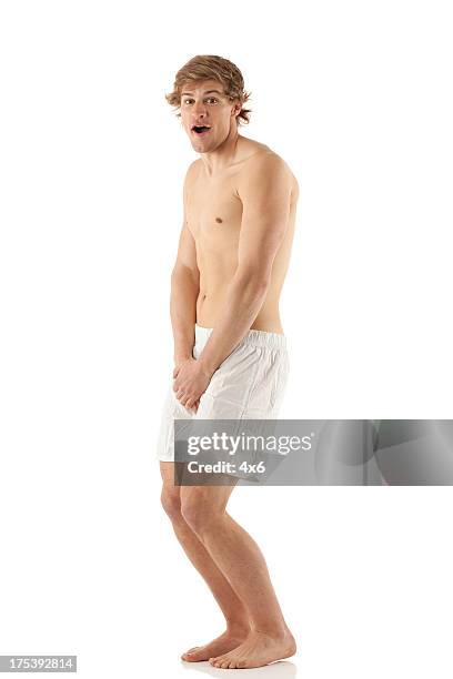 man standing in his underwear - pants down bildbanksfoton och bilder