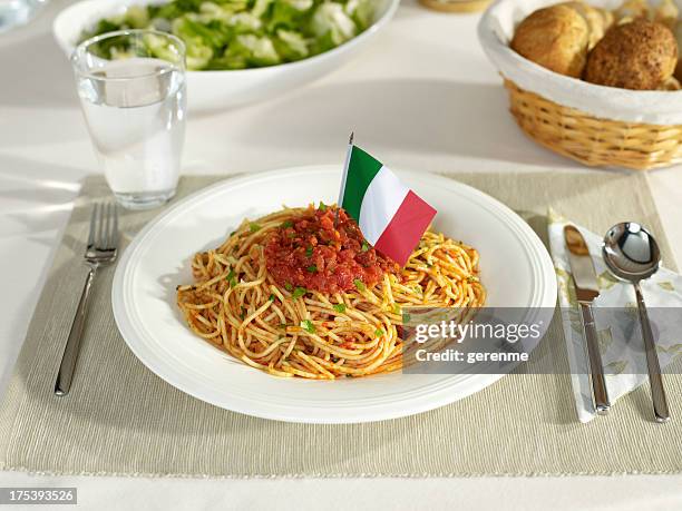 spaghetti with italian flag - italian flag stock pictures, royalty-free photos & images
