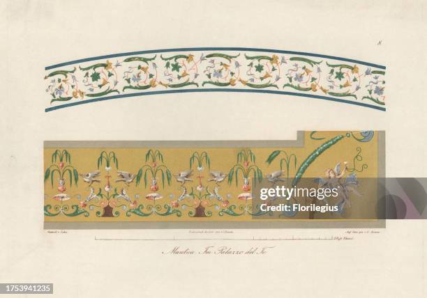 Murals from the Palazzo del Te, Mantua, Italy, painted by Giulio Romano in the 16th century. Handcoloured lithograph by H. Asmus after an...