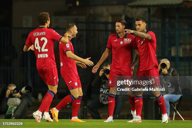 Gianluca Scamacca of Atalanta BC celebrates after scoring a goal during the Serie A TIM match between Empoli FC and Atalanta BC at Stadio Carlo...