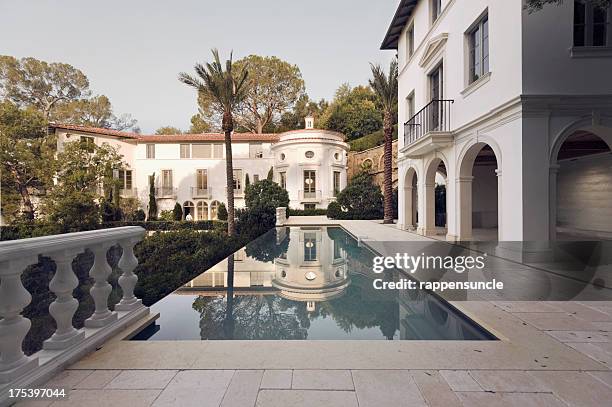 exterior photo of a bel air mansion featuring a pool - mansion bildbanksfoton och bilder