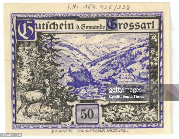 Voucher, 50 Heller, municipality Großarl , mint authority, Franz Kulstrunk , artist, Buch- und Kunstdruckerei Josef Huttegger, Salzburg, printer,...