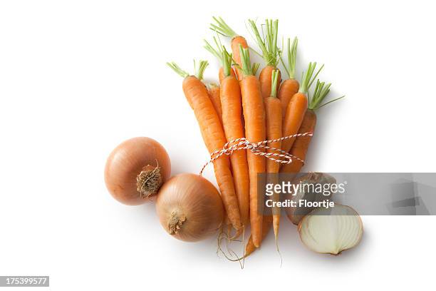 vegetables: carrots and onions isolated on white background - carrot isolated stock pictures, royalty-free photos & images