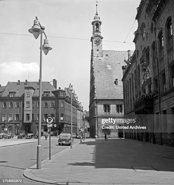 City hall and the guild hall in the old city of Zwickau, Germany 1930s.