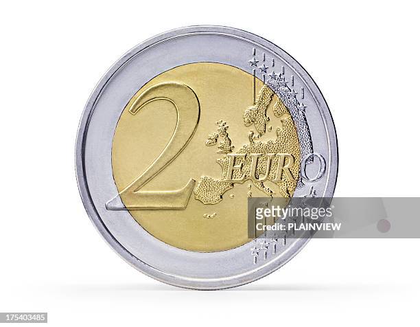 two euro coin (+clipping path) - european union coin stock pictures, royalty-free photos & images