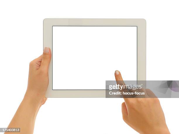 mit weißer bildschirm tablet pc - finger tablet stock-fotos und bilder