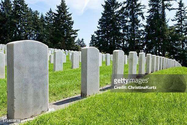 cemetery in spring - blank gravestone 個照片及圖片檔