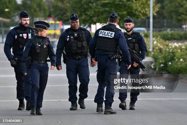 Illustration picture showing the high security level with extra Gendarmerie , CRS and police on the streets ahead of a soccer game between the...