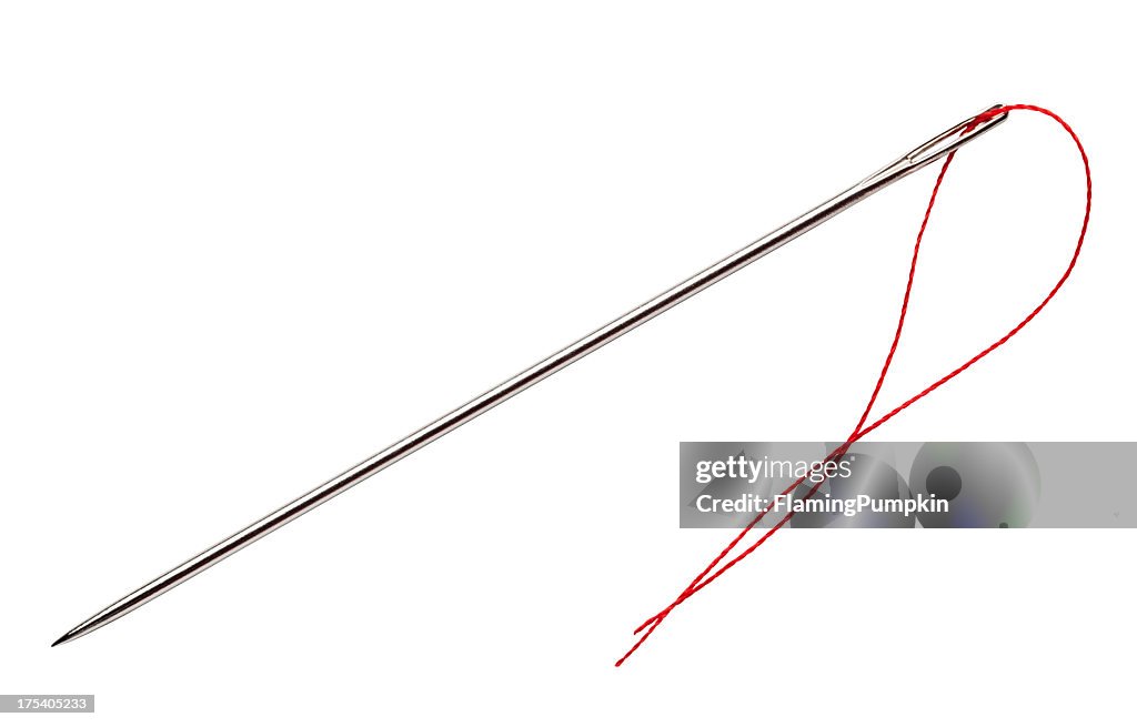 Close Up of Sewing Needle and Thread, White Background.