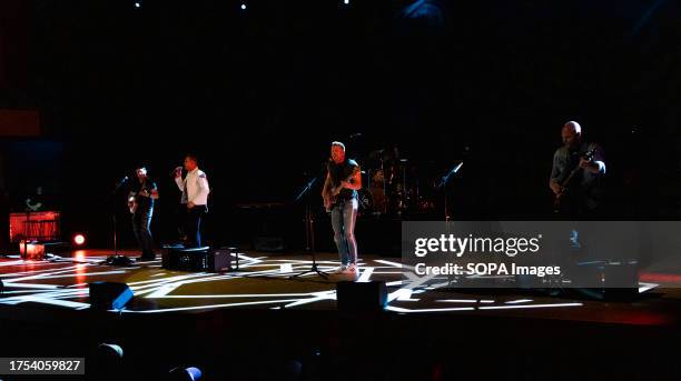 To R JJ Hunter, Ty Hunter, Luke Hunter and Brock Hunter of the Canadian Country Music group the Hunter Brothers perform during the "Burn Down The...