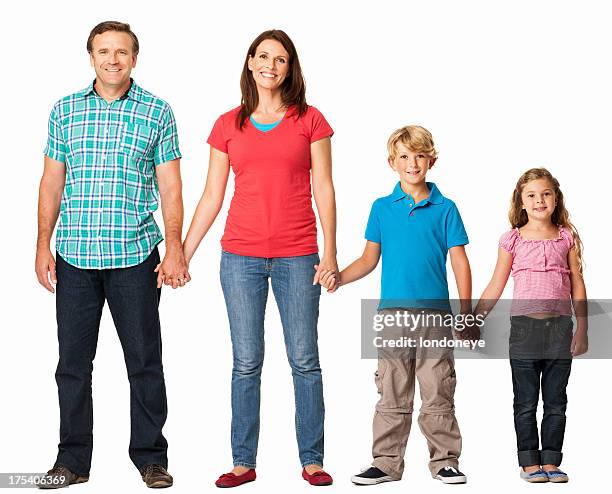 family holding hands in a line - isolated - line of people holding hands stock pictures, royalty-free photos & images