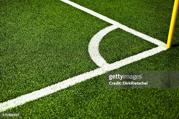 corner of a scoccer field. - corner kick stock pictures, royalty-free photos & images