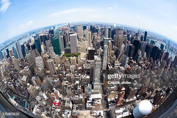 fisheye manhattan view - fish eye lens stock pictures, royalty-free photos & images