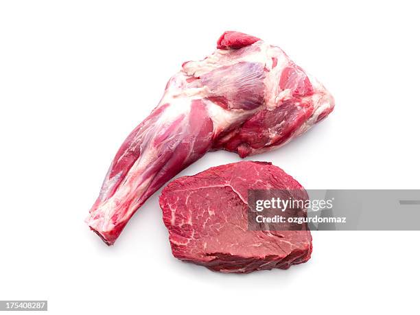 raw lamb meat on white background - leg of lamb stock pictures, royalty-free photos & images