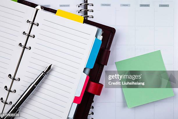 notebook and fountain pen - agenda diary stock pictures, royalty-free photos & images