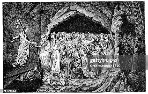 jesus christus machte in limbo - fegefeuer stock-grafiken, -clipart, -cartoons und -symbole