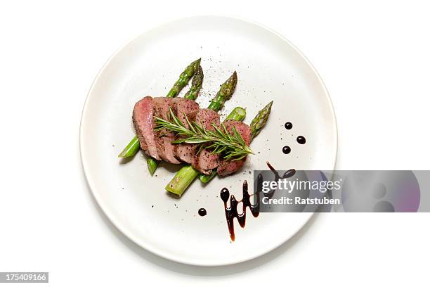 lamb and aparagus - elegante stockfoto's en -beelden