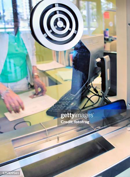 customer service window with microphone - kitchen clerk stock pictures, royalty-free photos & images
