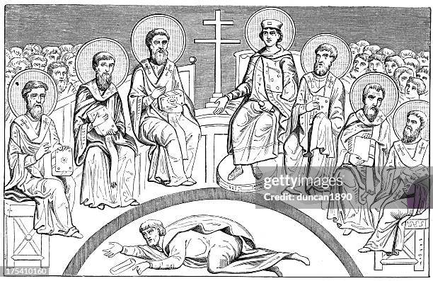 illustrazioni stock, clip art, cartoni animati e icone di tendenza di secondo consiglio di nicaea. - casa popolare