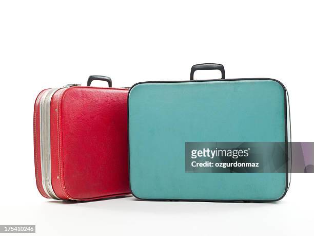 vintage travel cases on white - suitcase stock pictures, royalty-free photos & images
