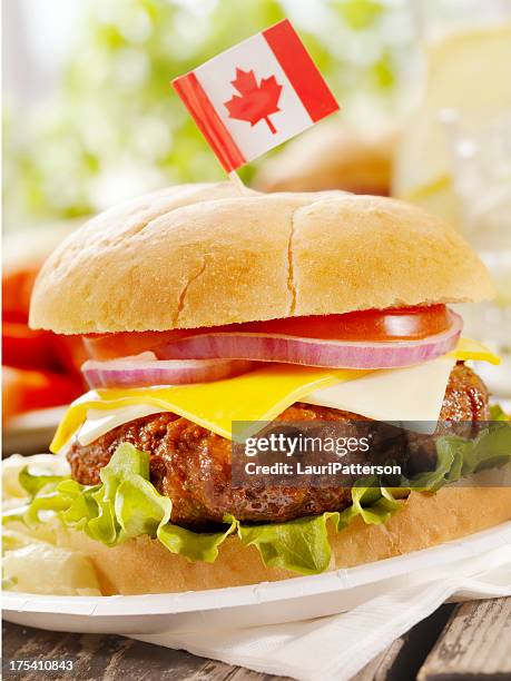 all canadian cheeseburger and lemonade - canada day party stock pictures, royalty-free photos & images