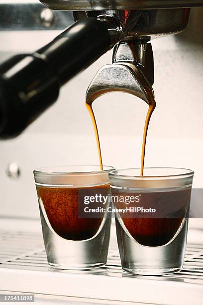 double shot of espresso - espresso stock pictures, royalty-free photos & images