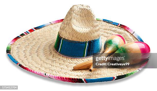 fiesta hat and maracas - maraca stock pictures, royalty-free photos & images