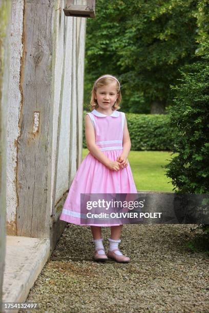 Princess Elisabeth of Belgium arrives for the baptism ceremony of Princess Eleonore, in the chapel of the Ciergnon castle, in Houyet, on June 14,...