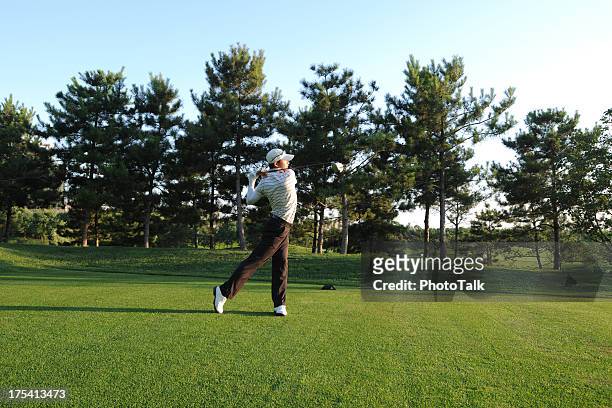golf swing and teeing off - xlarge - golf driver stock pictures, royalty-free photos & images