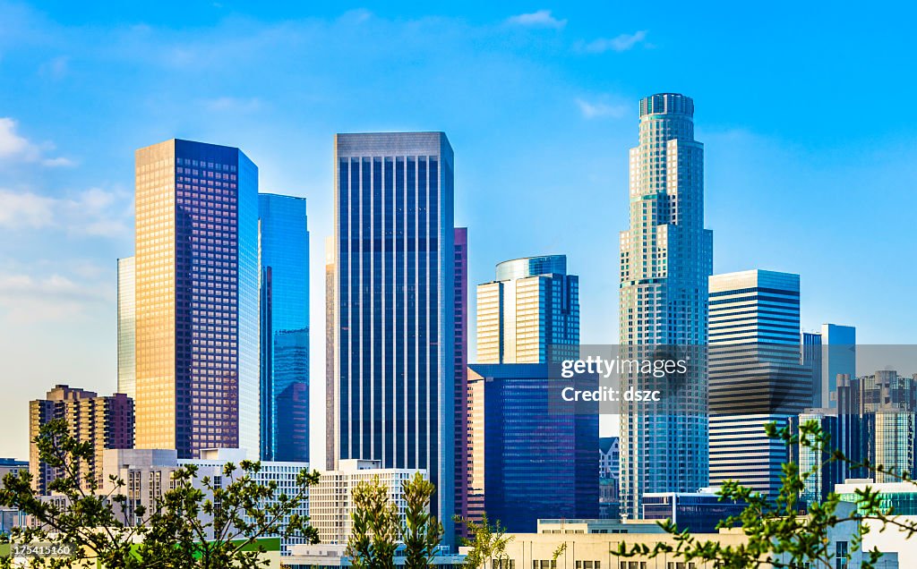 Downtown Los Angeles skyline cityscape financial district bank buildings