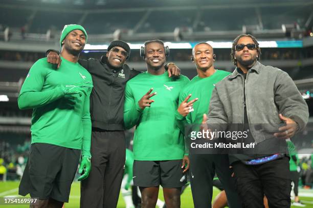 Julio Jones, retired NFL player Chad Johnson, A.J. Brown, DeVonta Smith of the Philadelphia Eagles and retired NFL player DeSean Jackson at Lincoln...