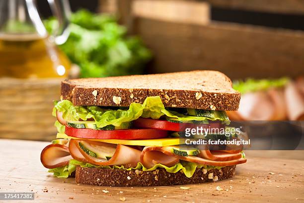 smoked ham sandwich - deli sandwich stockfoto's en -beelden