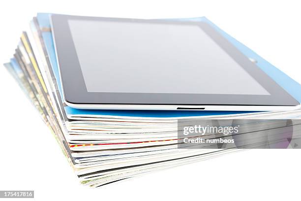 digital tablet - stack magazines stock pictures, royalty-free photos & images